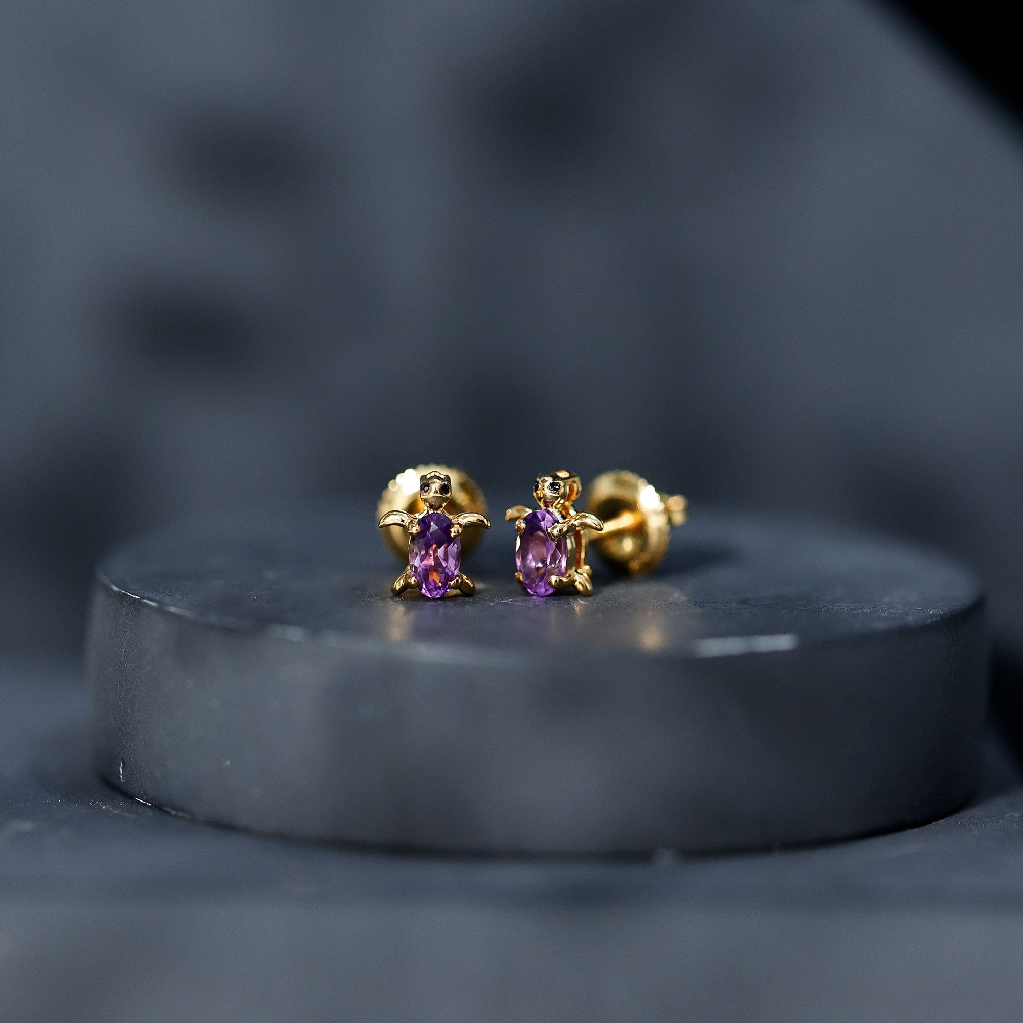 Natural Oval Amethyst Turtle Stud Earrings for Women