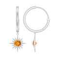 Natural Citrine Sunburst Drop Hoop Earrings