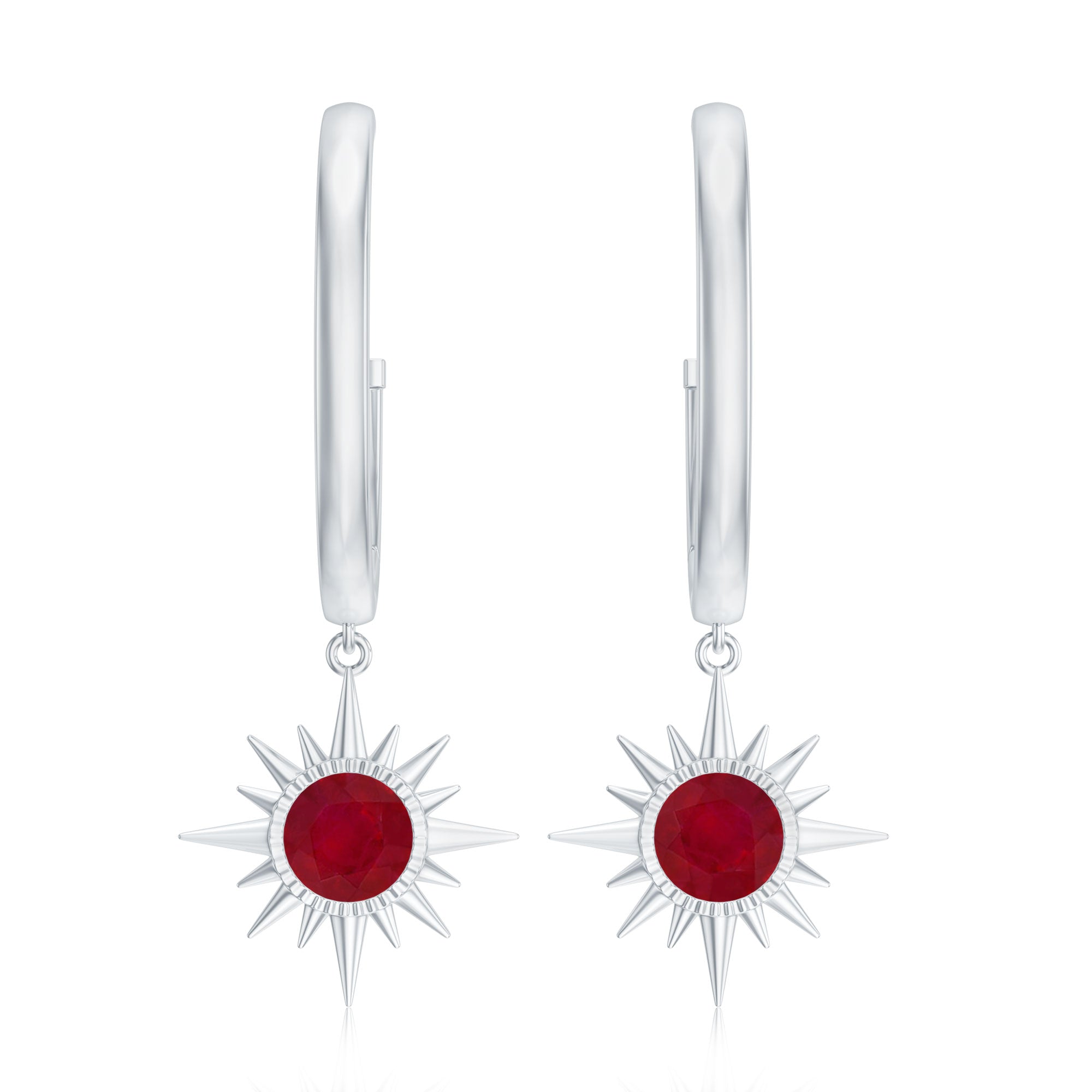 Natural 0.5 Carat Ruby Sunburst Drop Hoop Earrings for Women