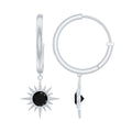 Natural Black Spinel Sunburst Drop Hoop Earrings
