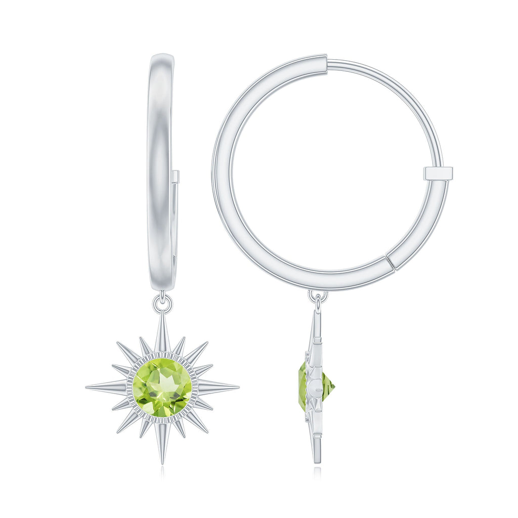 Round Shape 1 Carat Peridot Sunburst Hoop Drop Earrings For Women