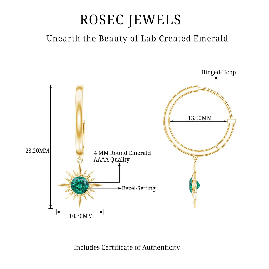 0.5 Carat Round Cut Lab Created Emerald Sunburst Hoop Earrings