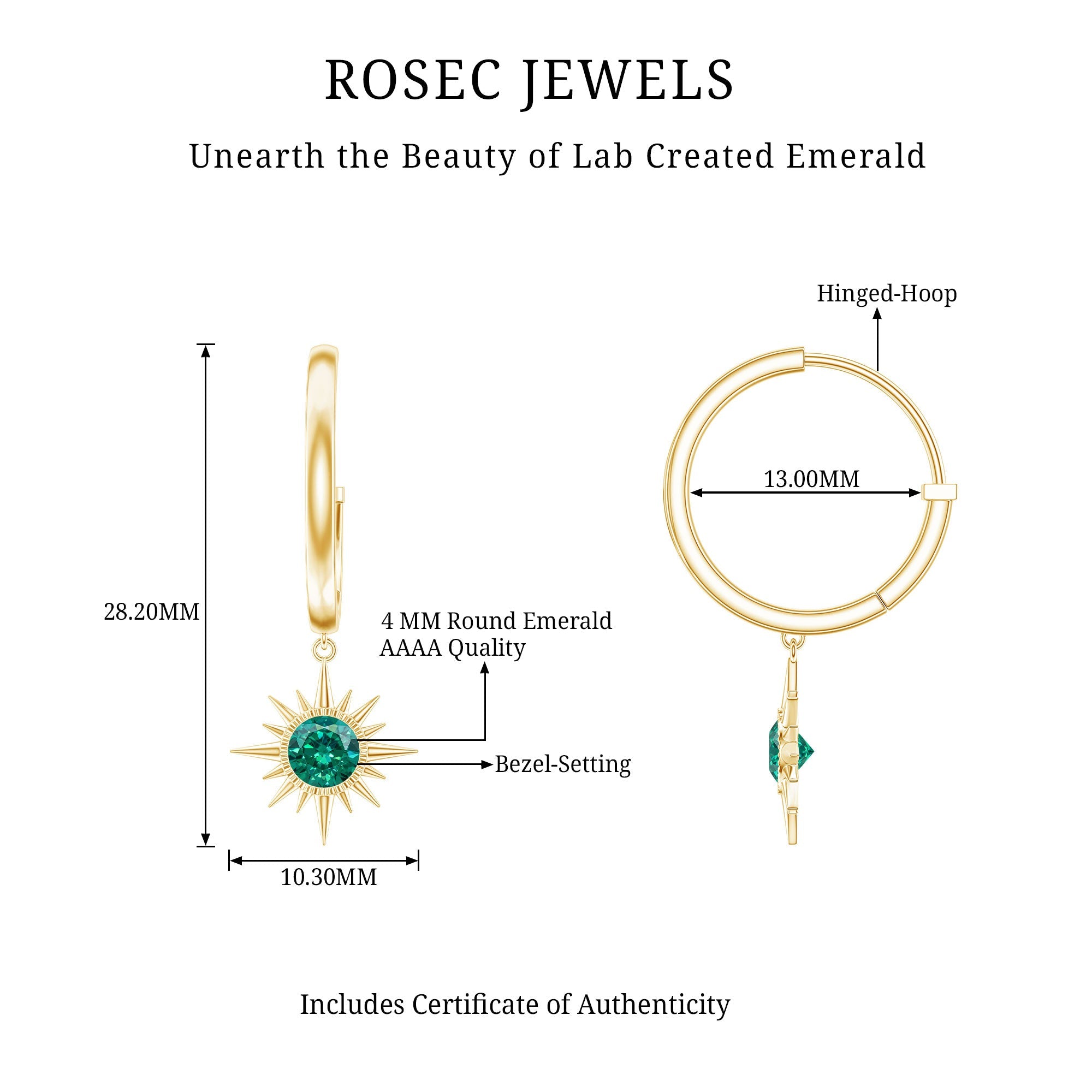 0.5 Carat Round Cut Lab Created Emerald Sunburst Hoop Earrings