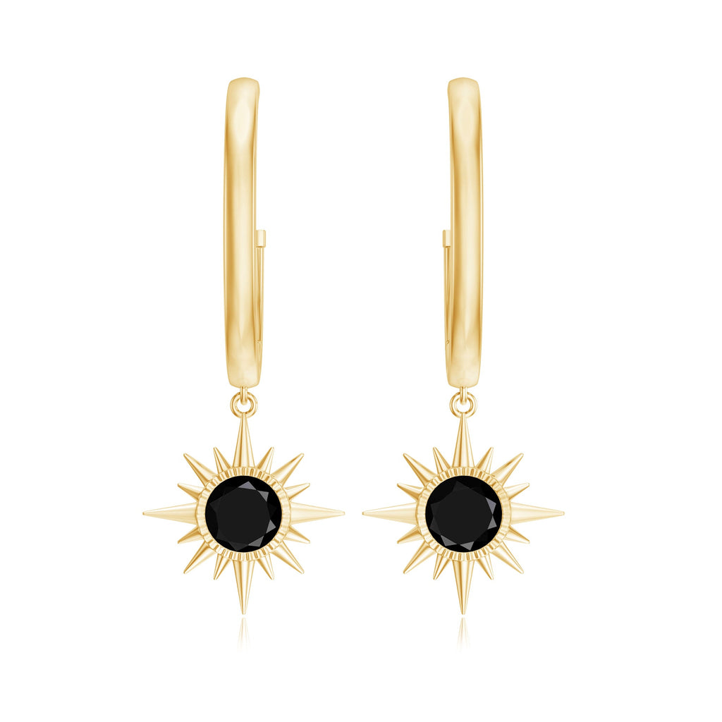 Lab Created Black Diamond Sunburst Hoop Earrings in Bezel Setting
