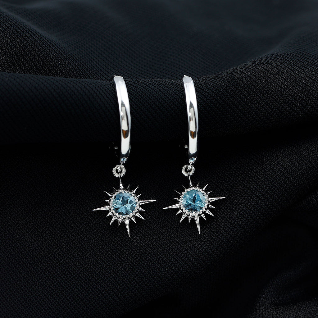0.5 Carat Aquamarine Sunburst Hoop Earrings For Women
