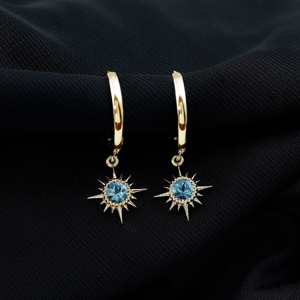 0.5 Carat Aquamarine Sunburst Hoop Earrings For Women