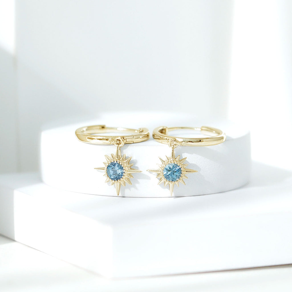 0.5 Carat Aquamarine Sunburst Hoop Earrings For Women