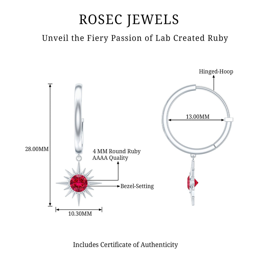 Lab Created Ruby Hoop Drop Earrings With Certificate