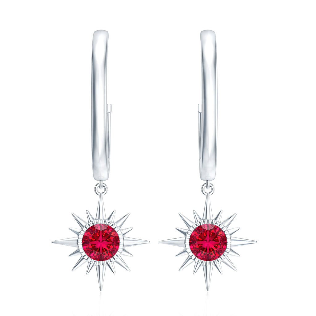 Lab Created Ruby Hoop Drop Earrings With Certificate