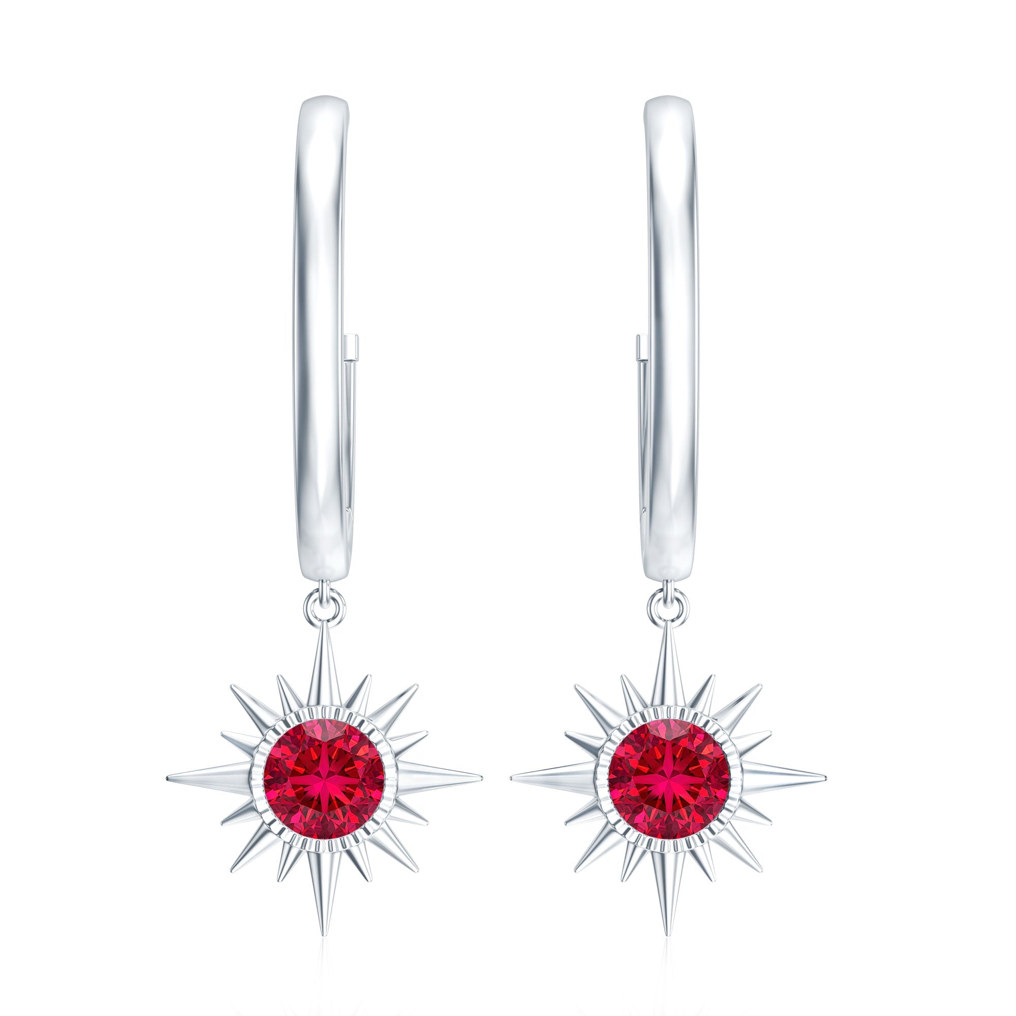 Lab Created Ruby Hoop Drop Earrings With Certificate