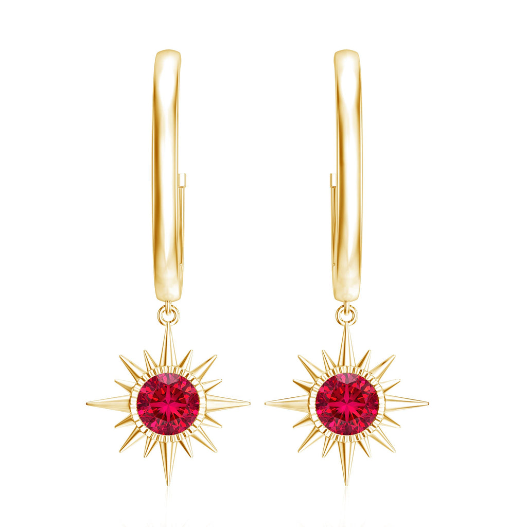 Lab Created Ruby Hoop Drop Earrings With Certificate