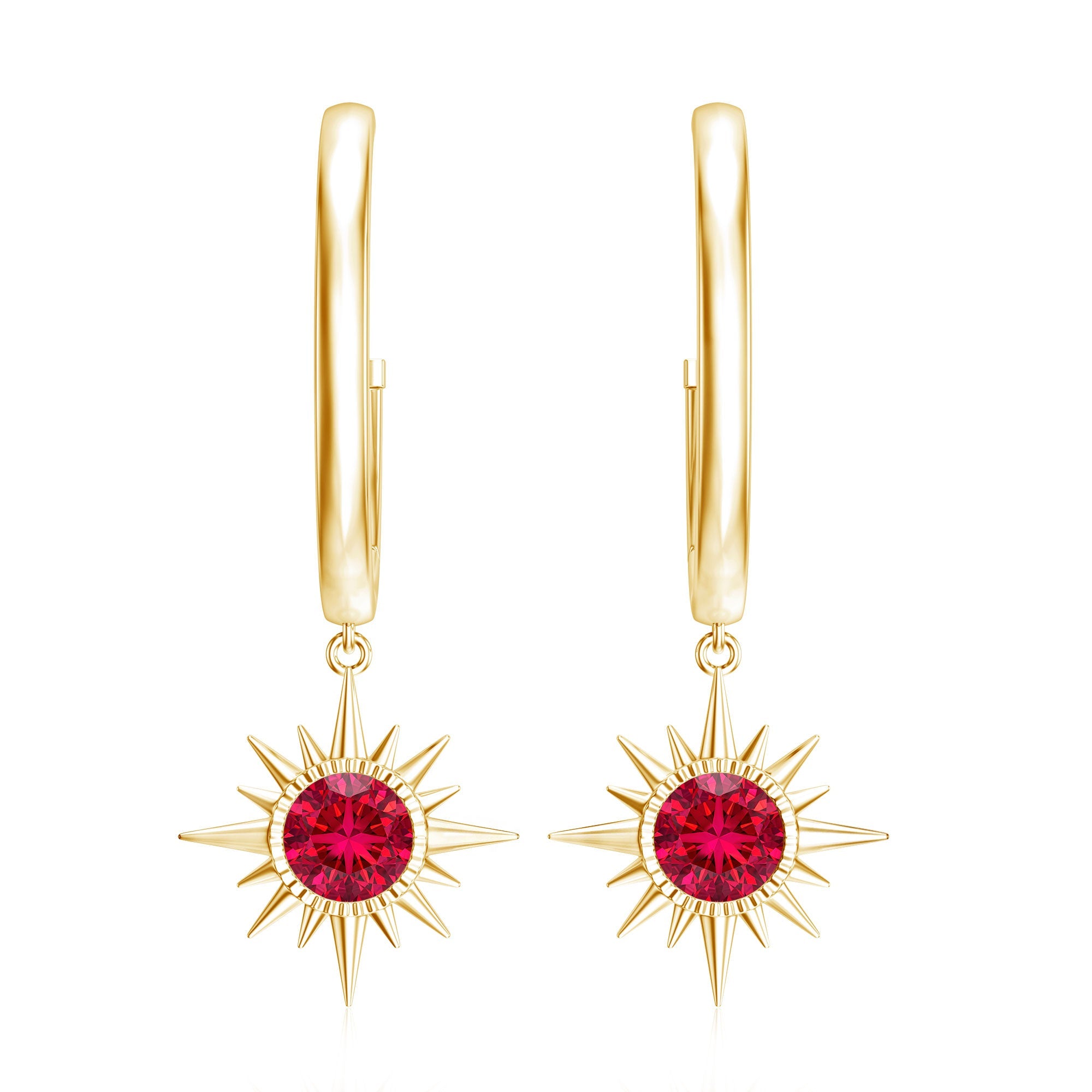 Lab Created Ruby Hoop Drop Earrings With Certificate