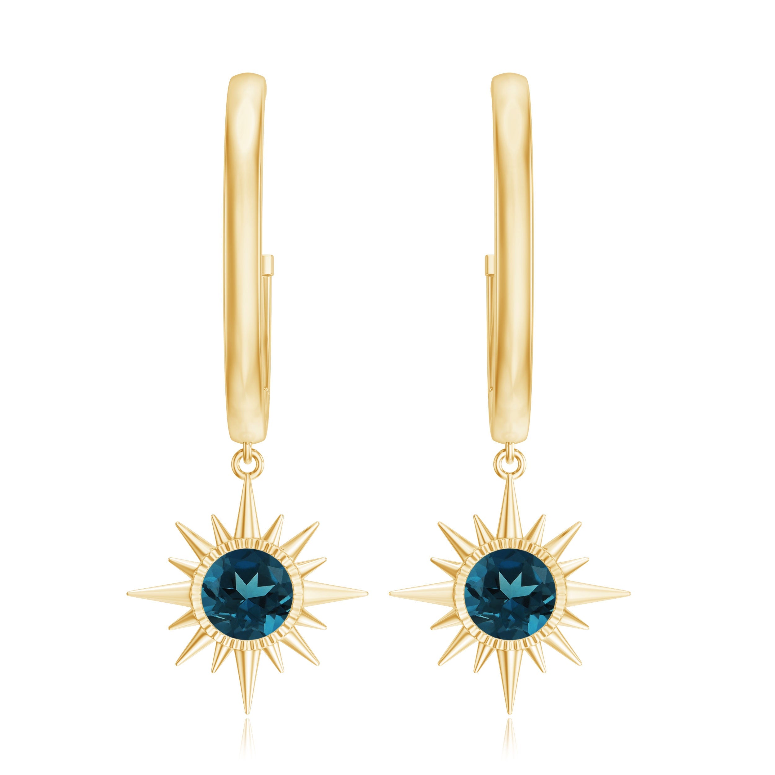 Real London Blue Topaz Sunburst Hoop Drop Earrings for Women