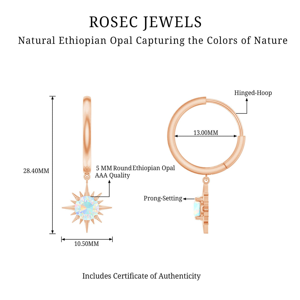 1 Carat Round Shape Ethiopian Opal Sunburst Hoop Earrings