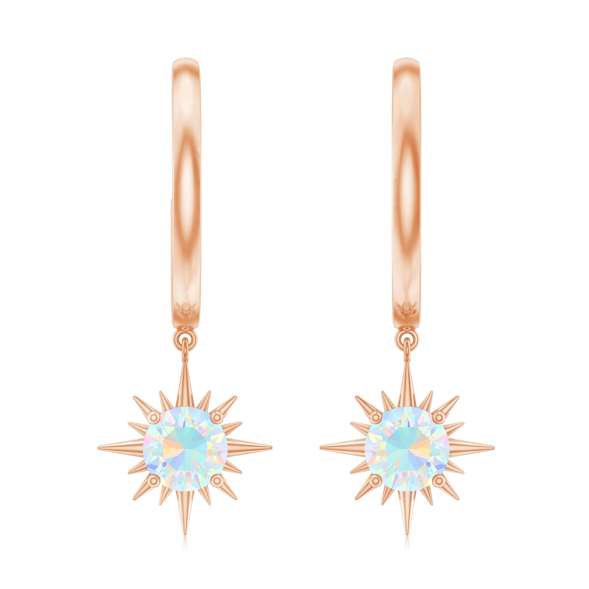 1 Carat Round Shape Ethiopian Opal Sunburst Hoop Earrings