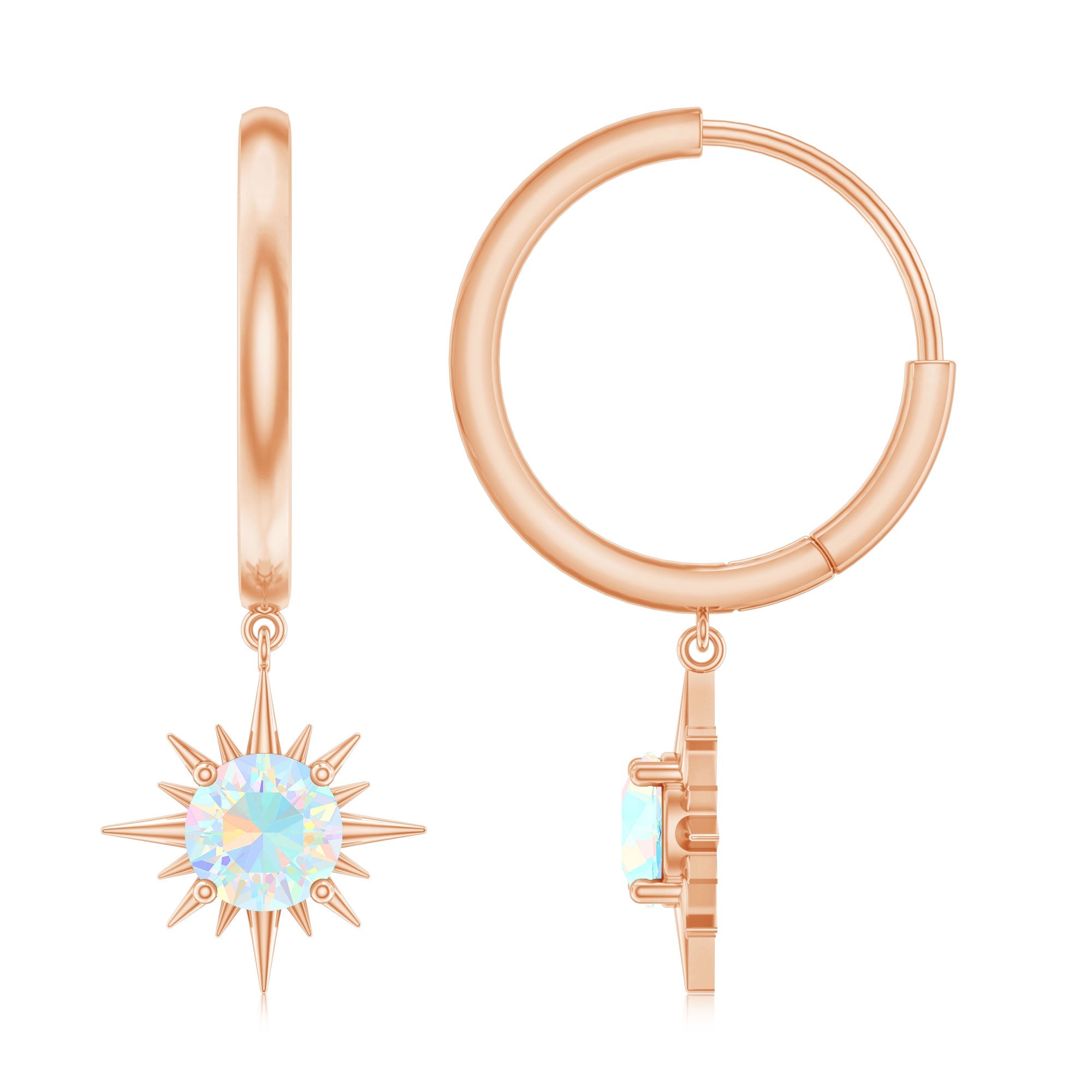 1 Carat Round Shape Ethiopian Opal Sunburst Hoop Earrings