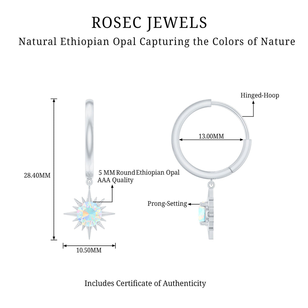 1 Carat Round Shape Ethiopian Opal Sunburst Hoop Earrings