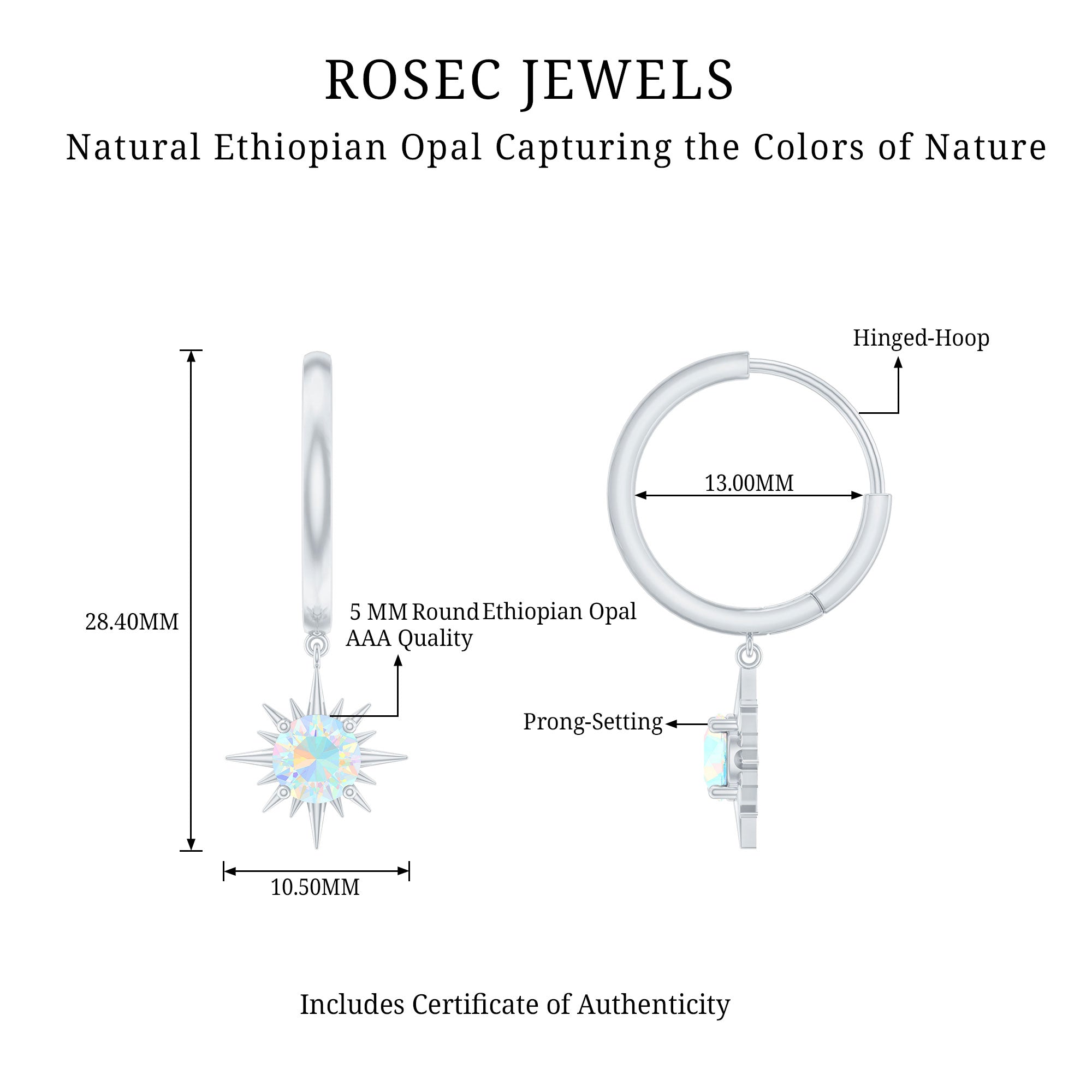 1 Carat Round Shape Ethiopian Opal Sunburst Hoop Earrings