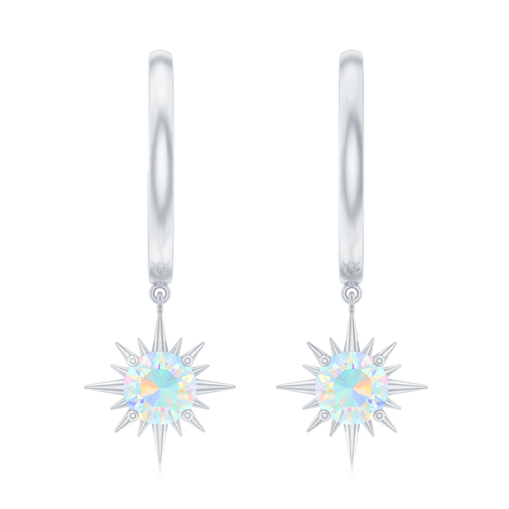 1 Carat Round Shape Ethiopian Opal Sunburst Hoop Earrings