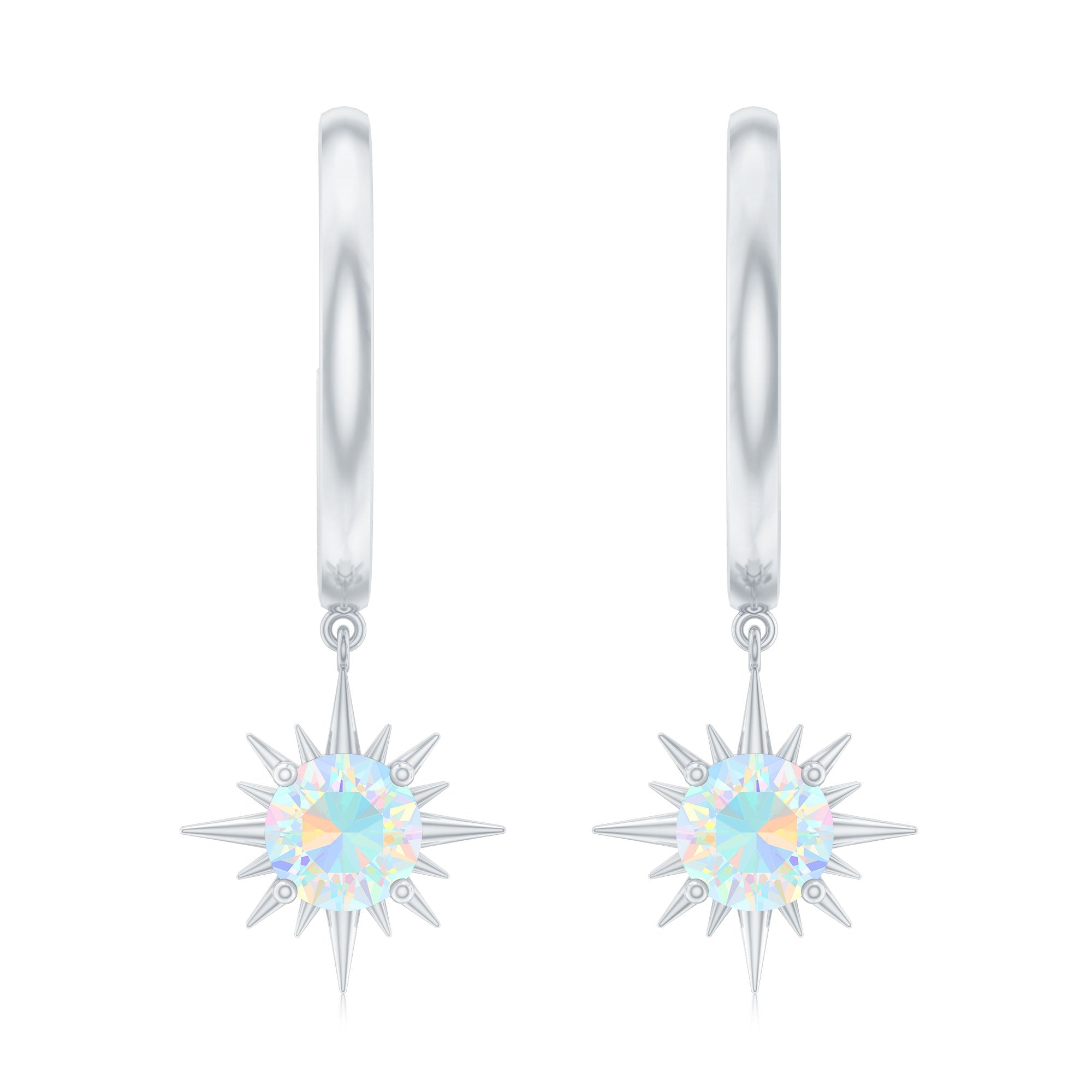 1 Carat Round Shape Ethiopian Opal Sunburst Hoop Earrings