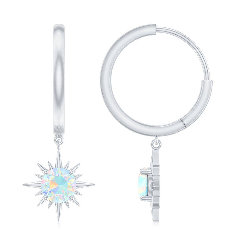 1 Carat Round Shape Ethiopian Opal Sunburst Hoop Earrings