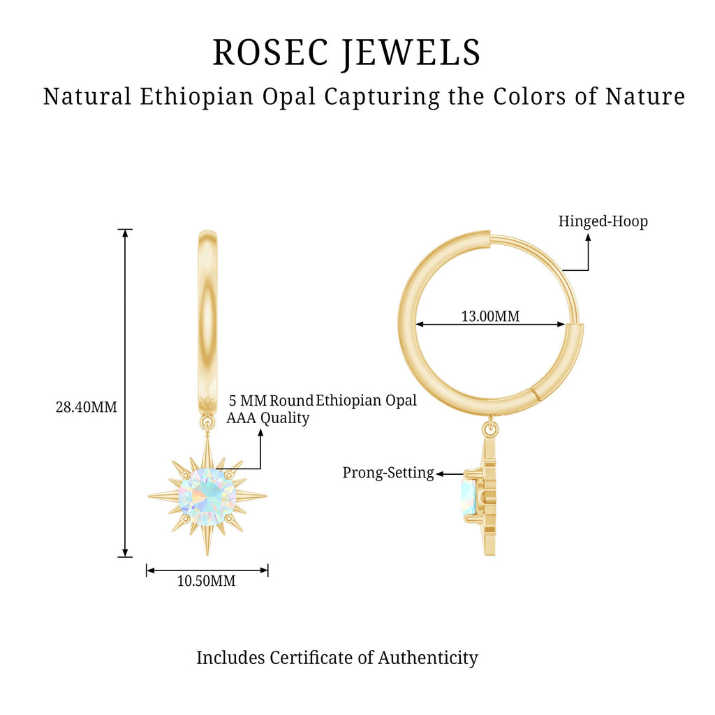1 Carat Round Shape Ethiopian Opal Sunburst Hoop Earrings