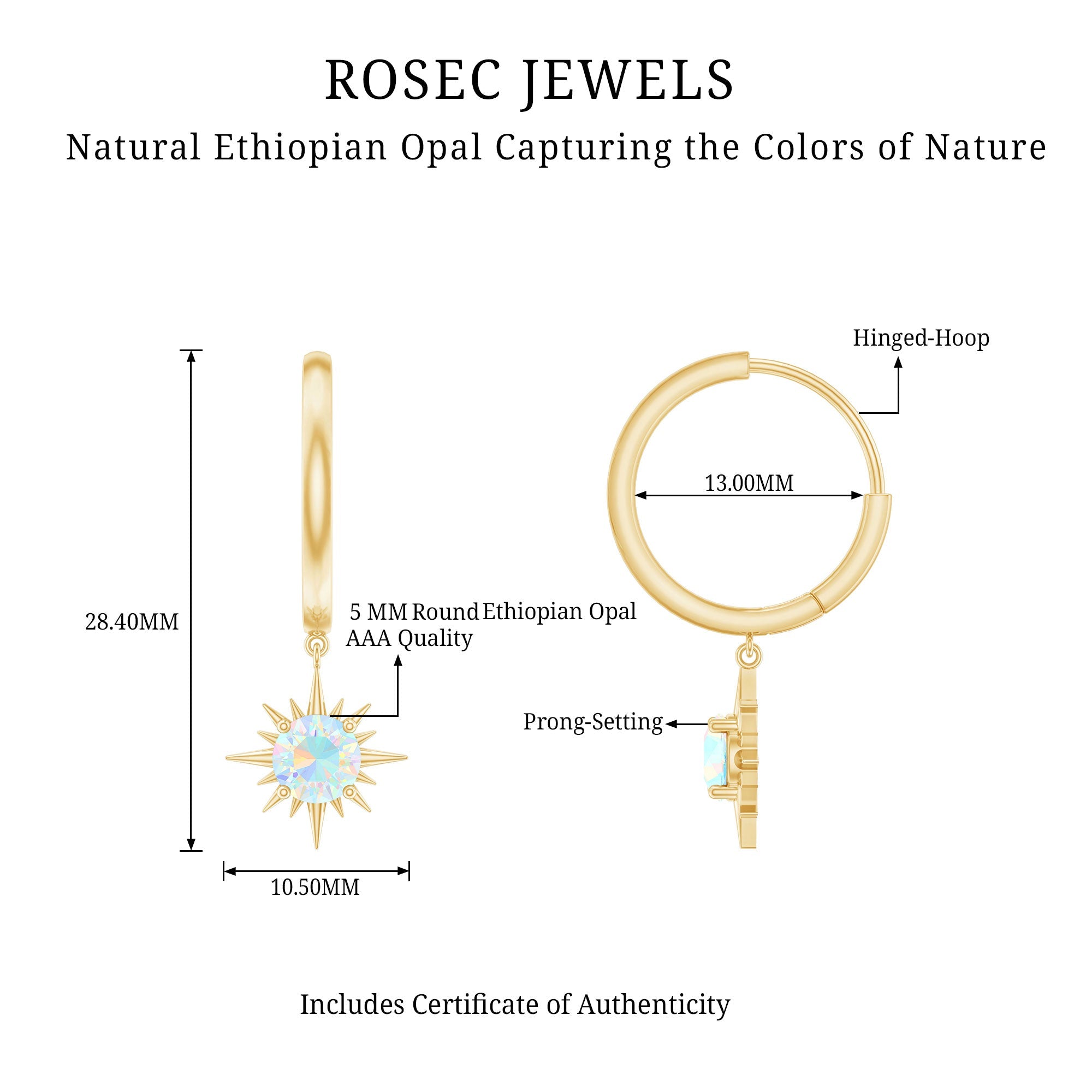 1 Carat Round Shape Ethiopian Opal Sunburst Hoop Earrings