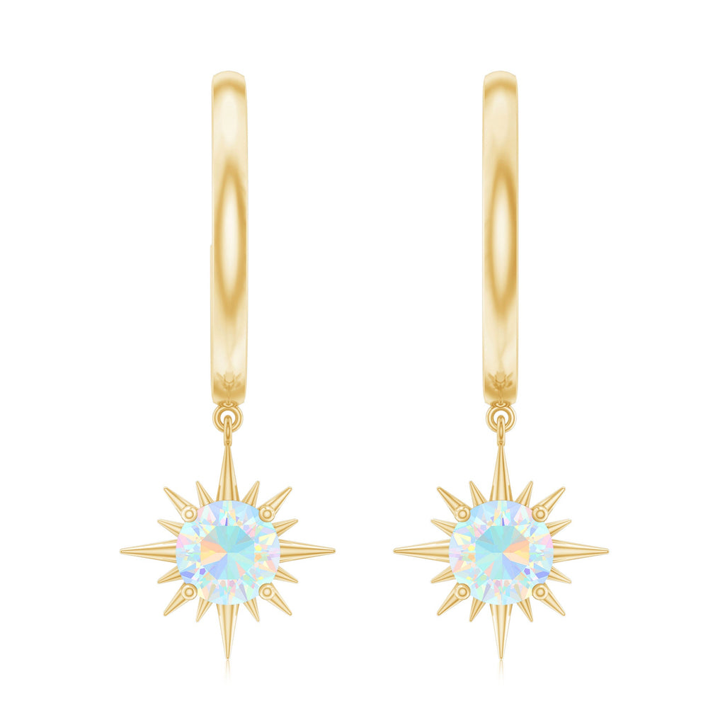 1 Carat Round Shape Ethiopian Opal Sunburst Hoop Earrings
