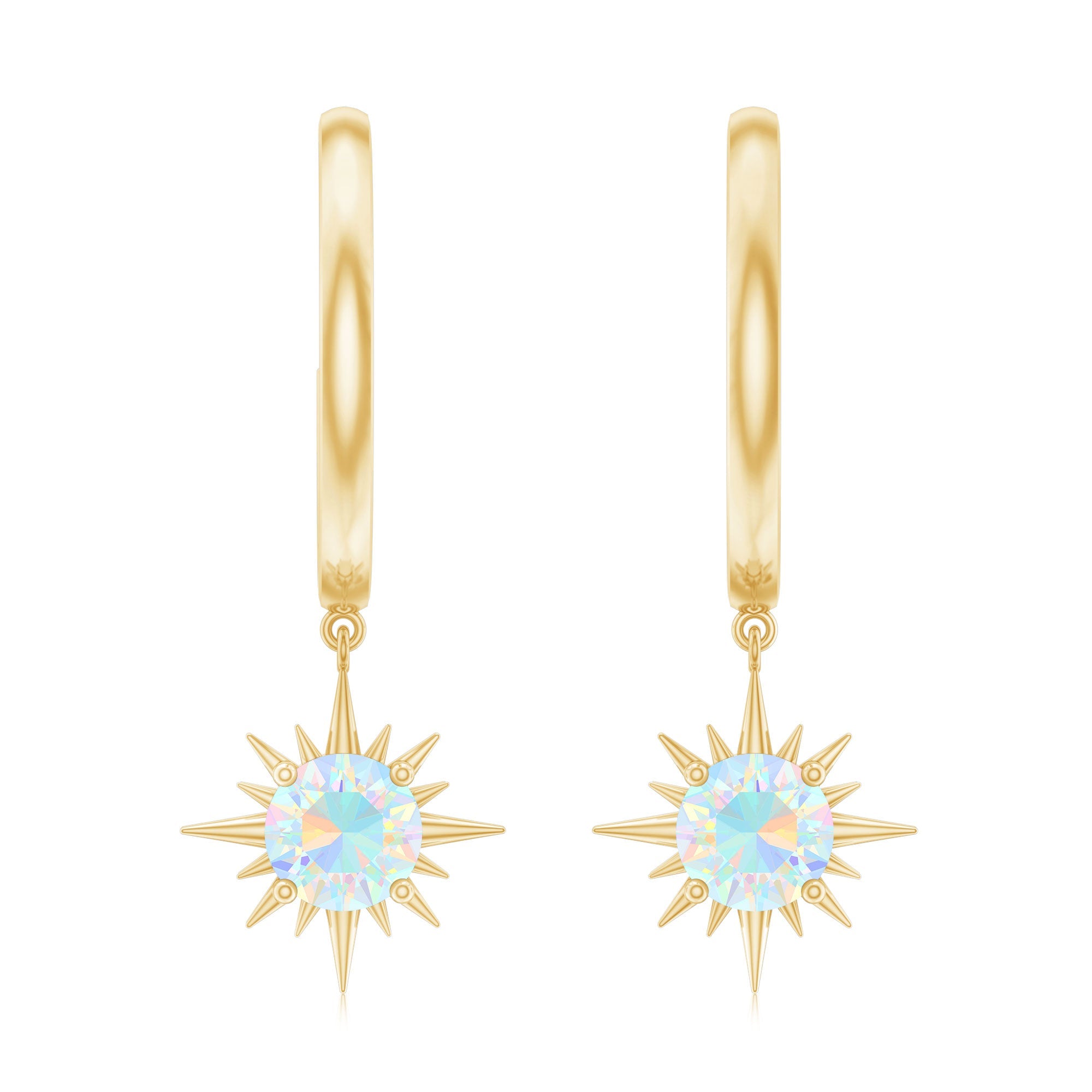 1 Carat Round Shape Ethiopian Opal Sunburst Hoop Earrings