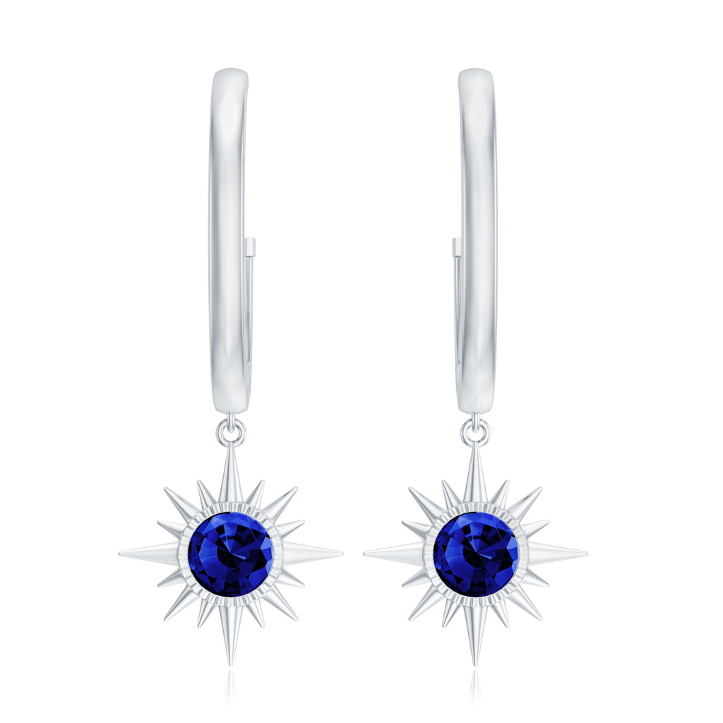Lab Created Blue Sapphire Hoop Drop Earrings With Certificate
