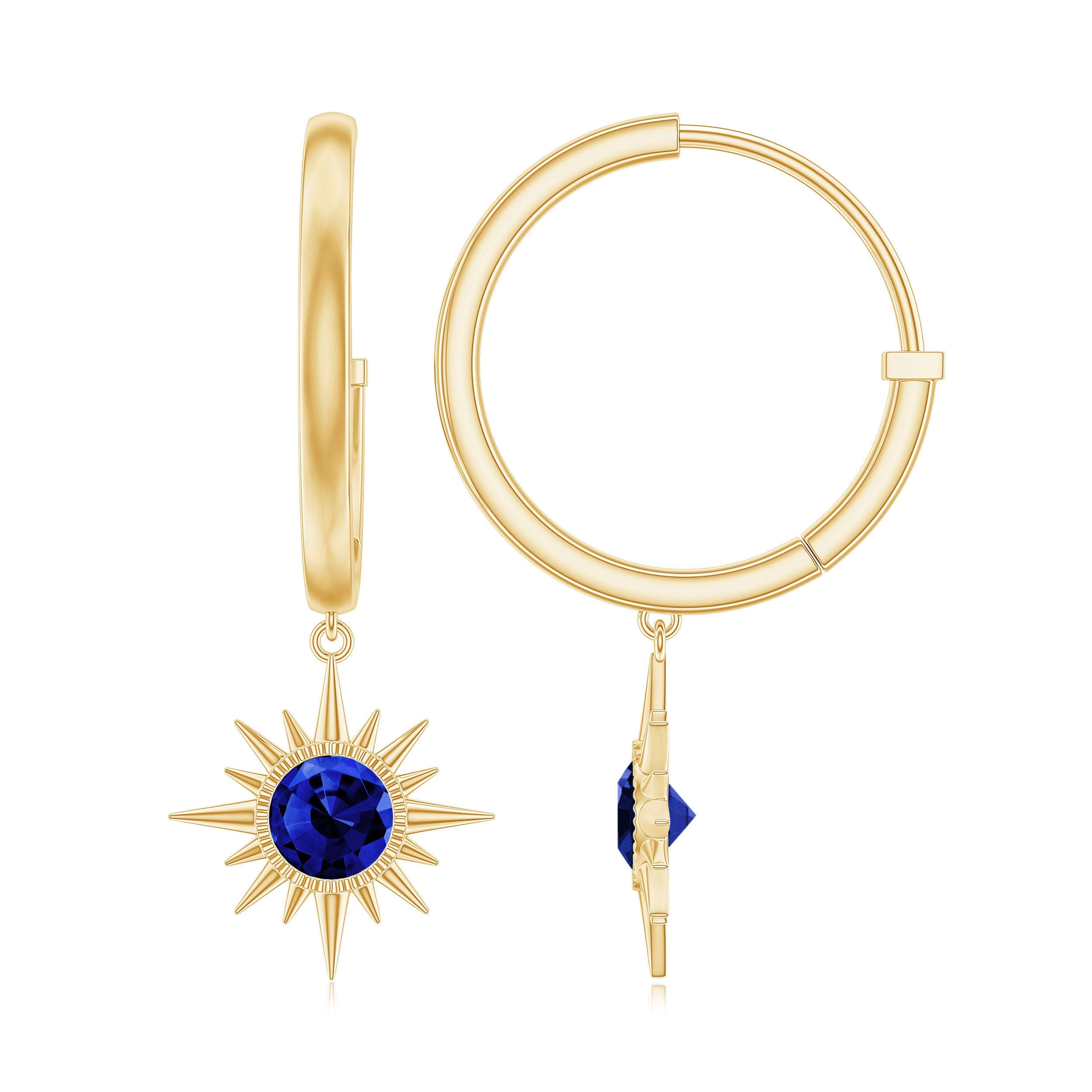 Lab Created Blue Sapphire Hoop Drop Earrings With Certificate