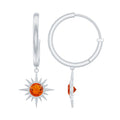 Certified Real Fire Opal Sunburst Drop Hoop Earrings
