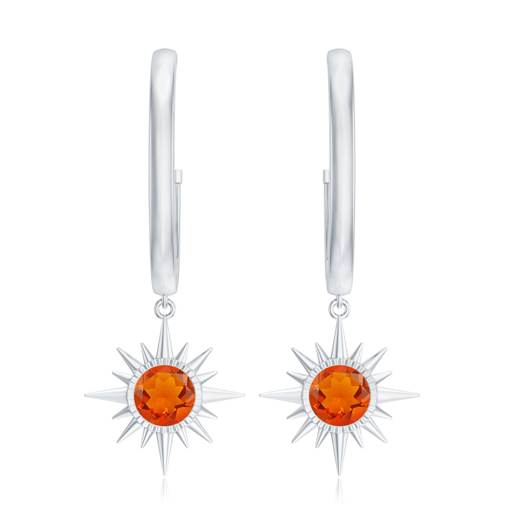 Certified Real Fire Opal Sunburst Drop Hoop Earrings