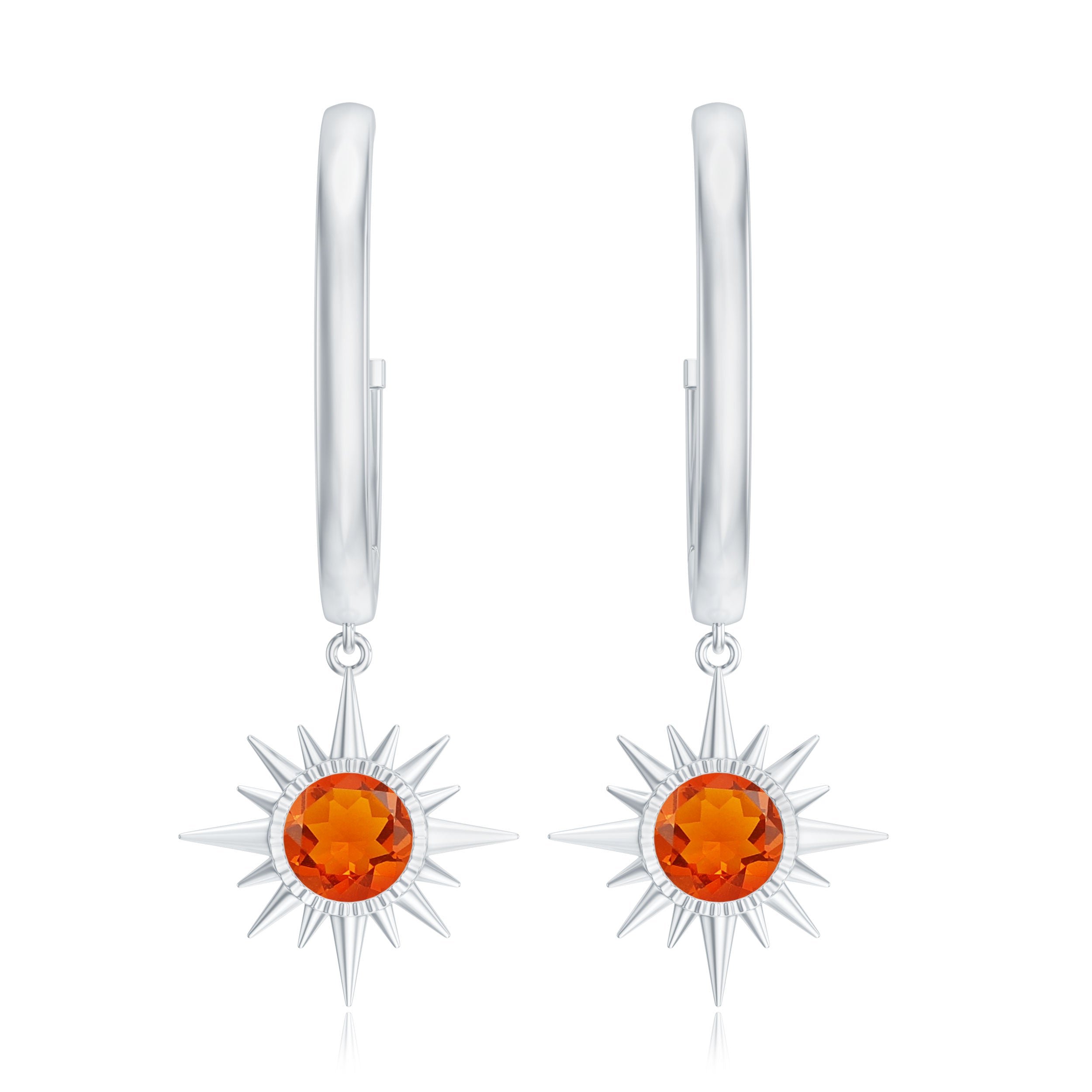 Certified Real Fire Opal Sunburst Drop Hoop Earrings