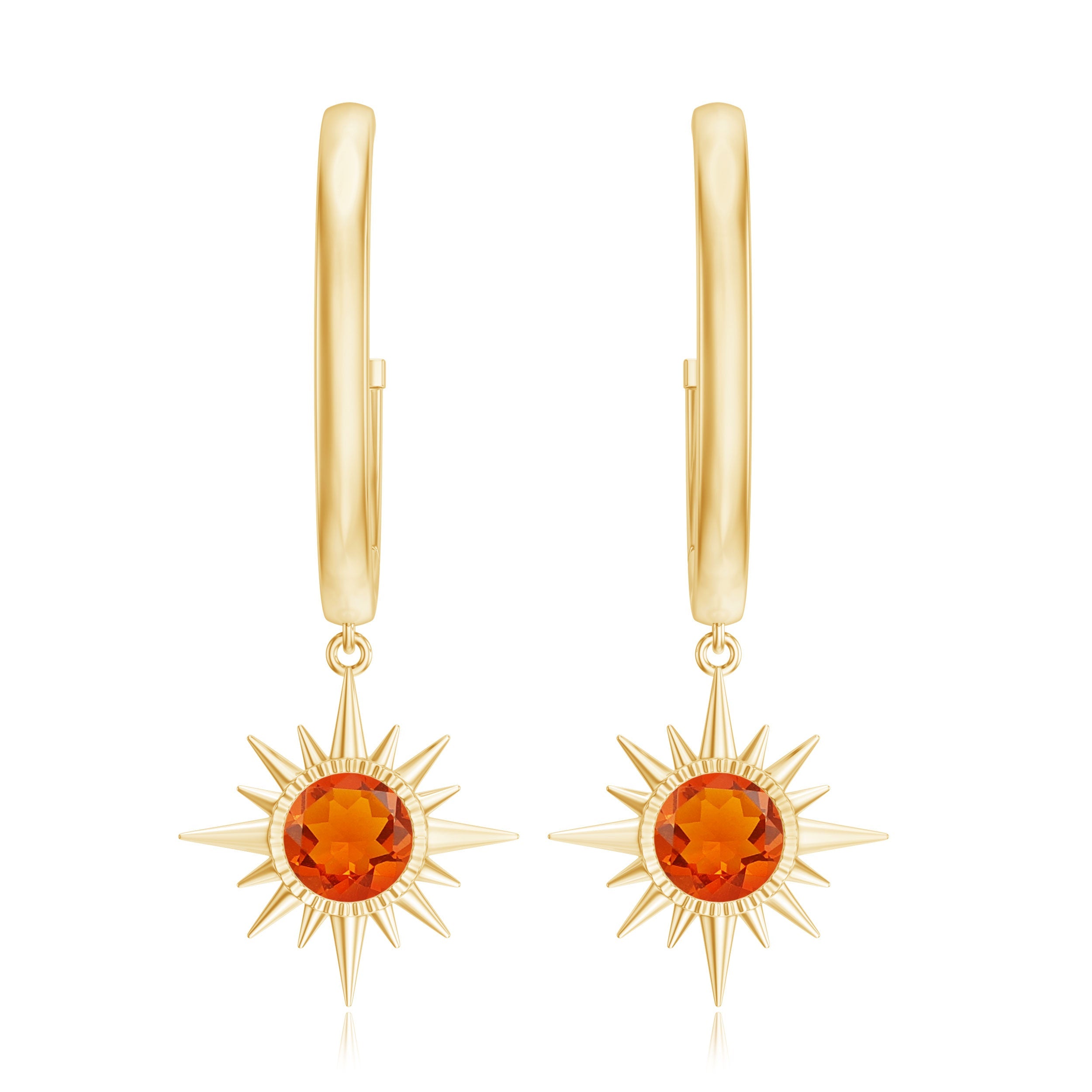 Certified Real Fire Opal Sunburst Drop Hoop Earrings