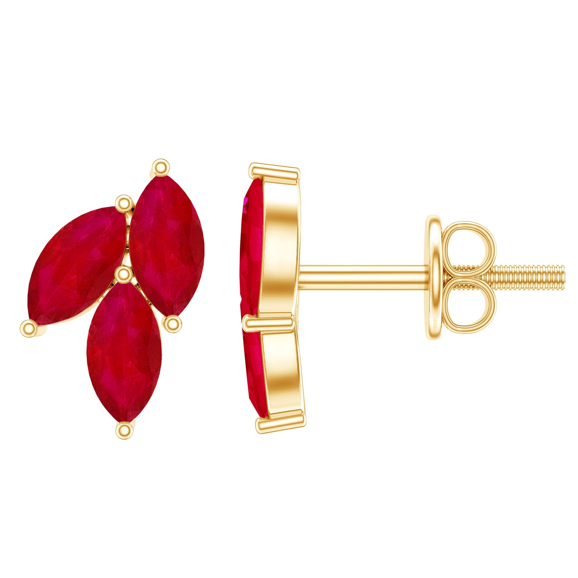 Certified Marquise Shape Ruby Leaf Stud Earrings for Women