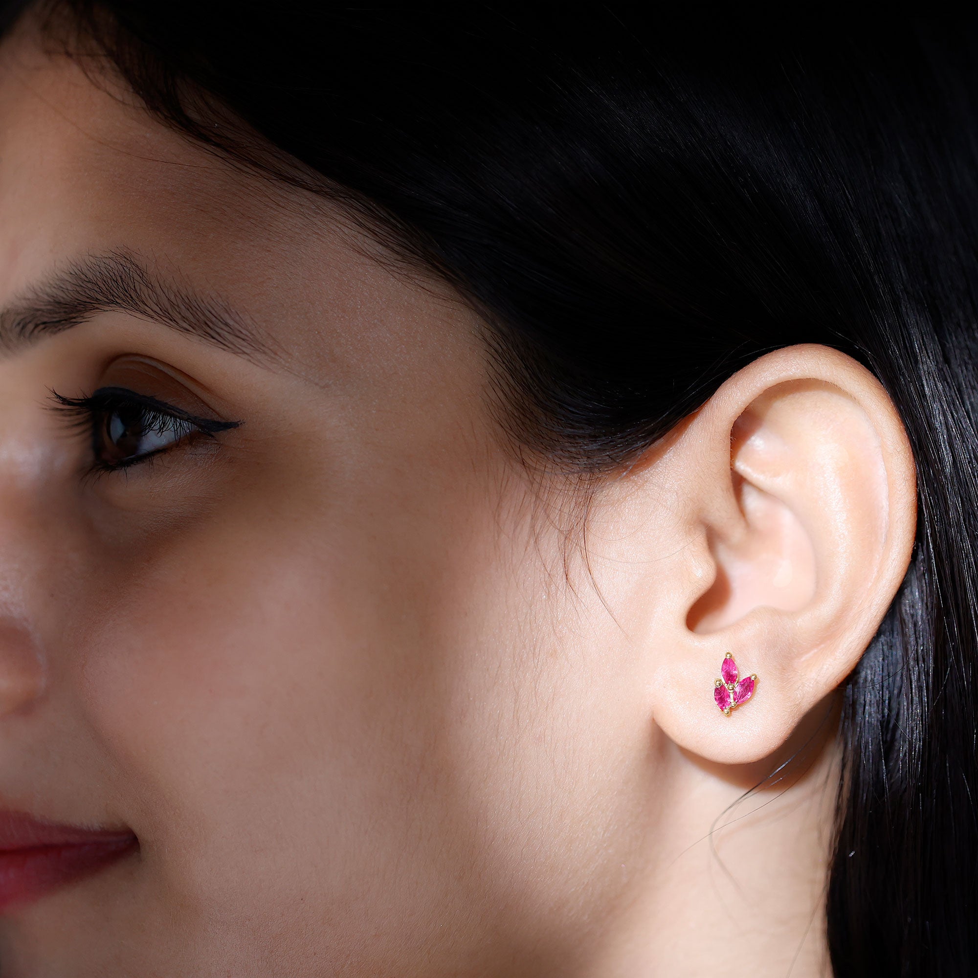 Certified Marquise Shape Ruby Leaf Stud Earrings for Women