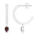 Genuine Garnet Teardrop Hoop Earrings with Diamonds