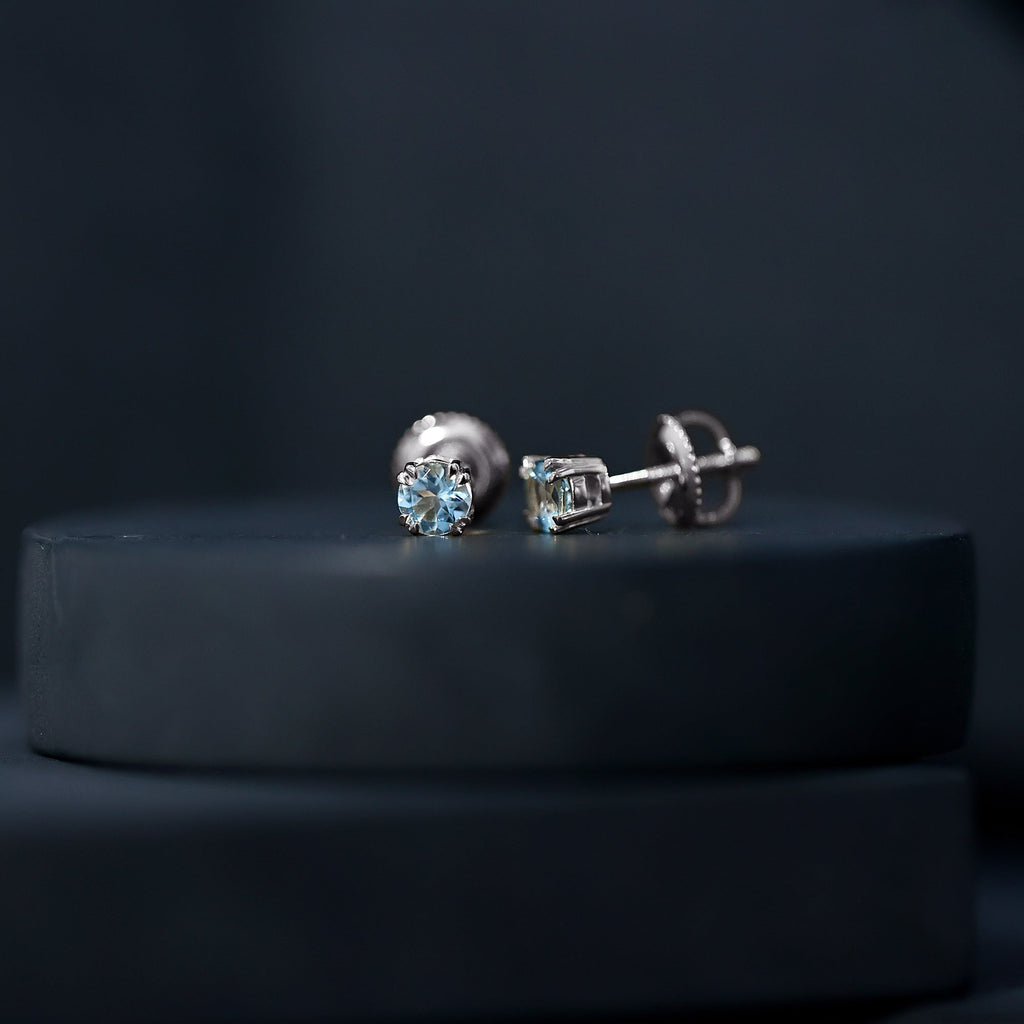 0.5 Carat Genuine Aquamarine Solitaire Stud Earrings in Double Claw Prong Setting