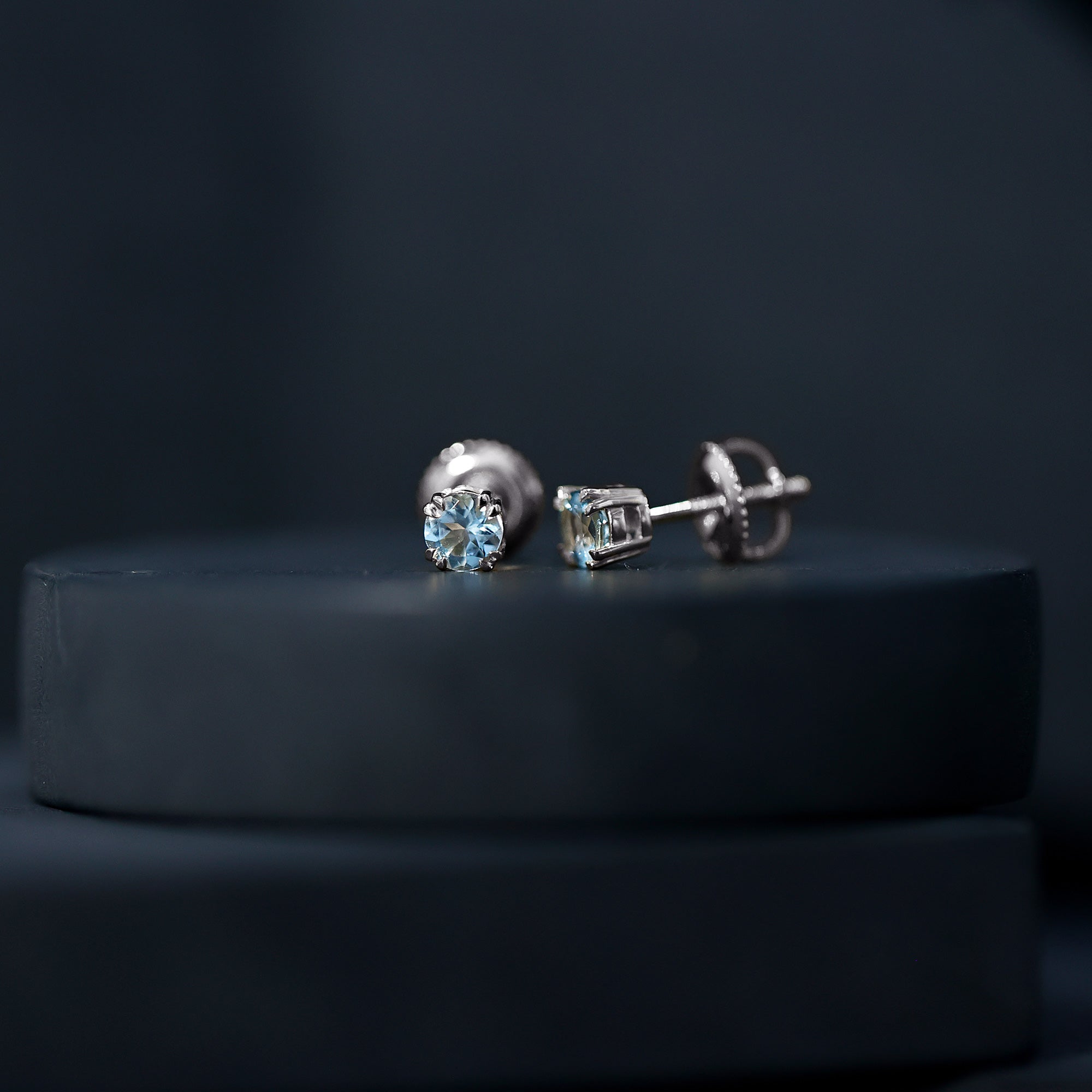 0.5 Carat Genuine Aquamarine Solitaire Stud Earrings in Double Claw Prong Setting