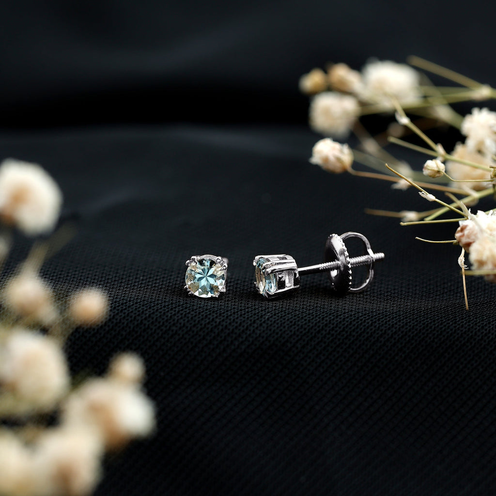 0.5 Carat Genuine Aquamarine Solitaire Stud Earrings in Double Claw Prong Setting