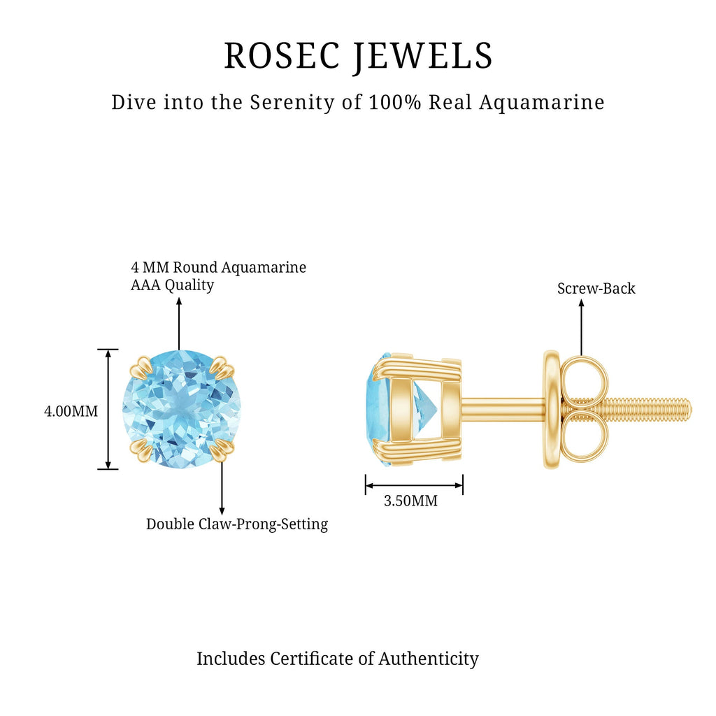 0.5 Carat Genuine Aquamarine Solitaire Stud Earrings in Double Claw Prong Setting