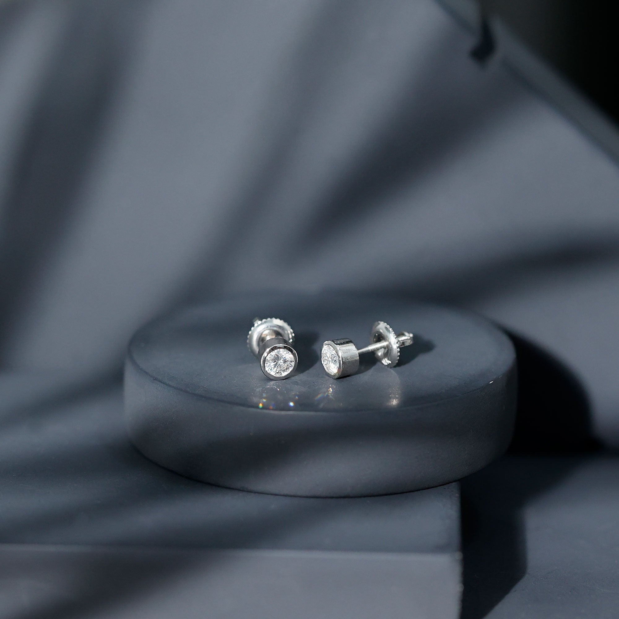 Certified Moissanite Solitaire Stud Earrings in Bezel Setting