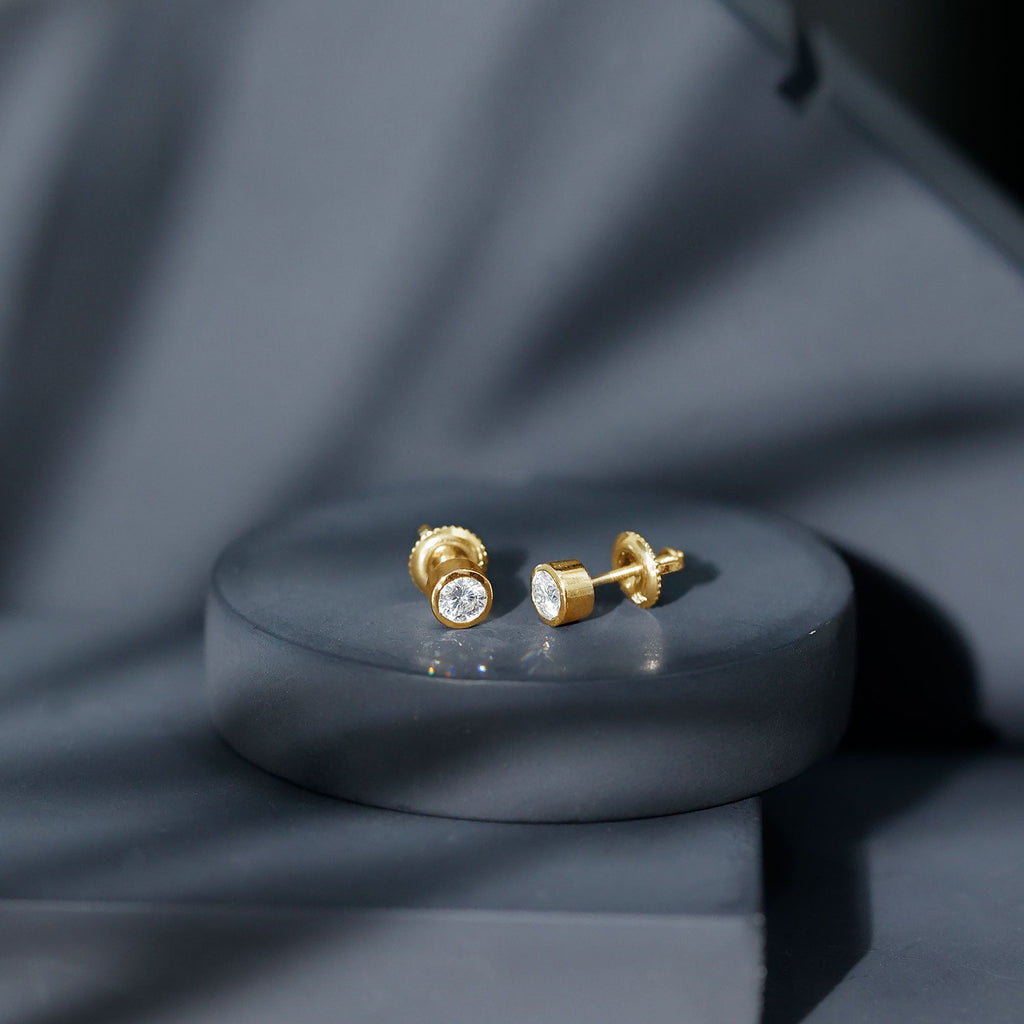 Certified Moissanite Solitaire Stud Earrings in Bezel Setting