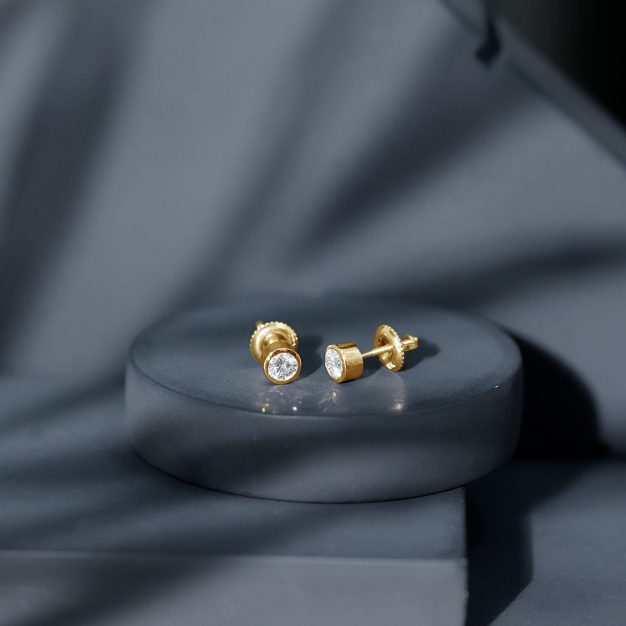 Certified Moissanite Solitaire Stud Earrings in Bezel Setting