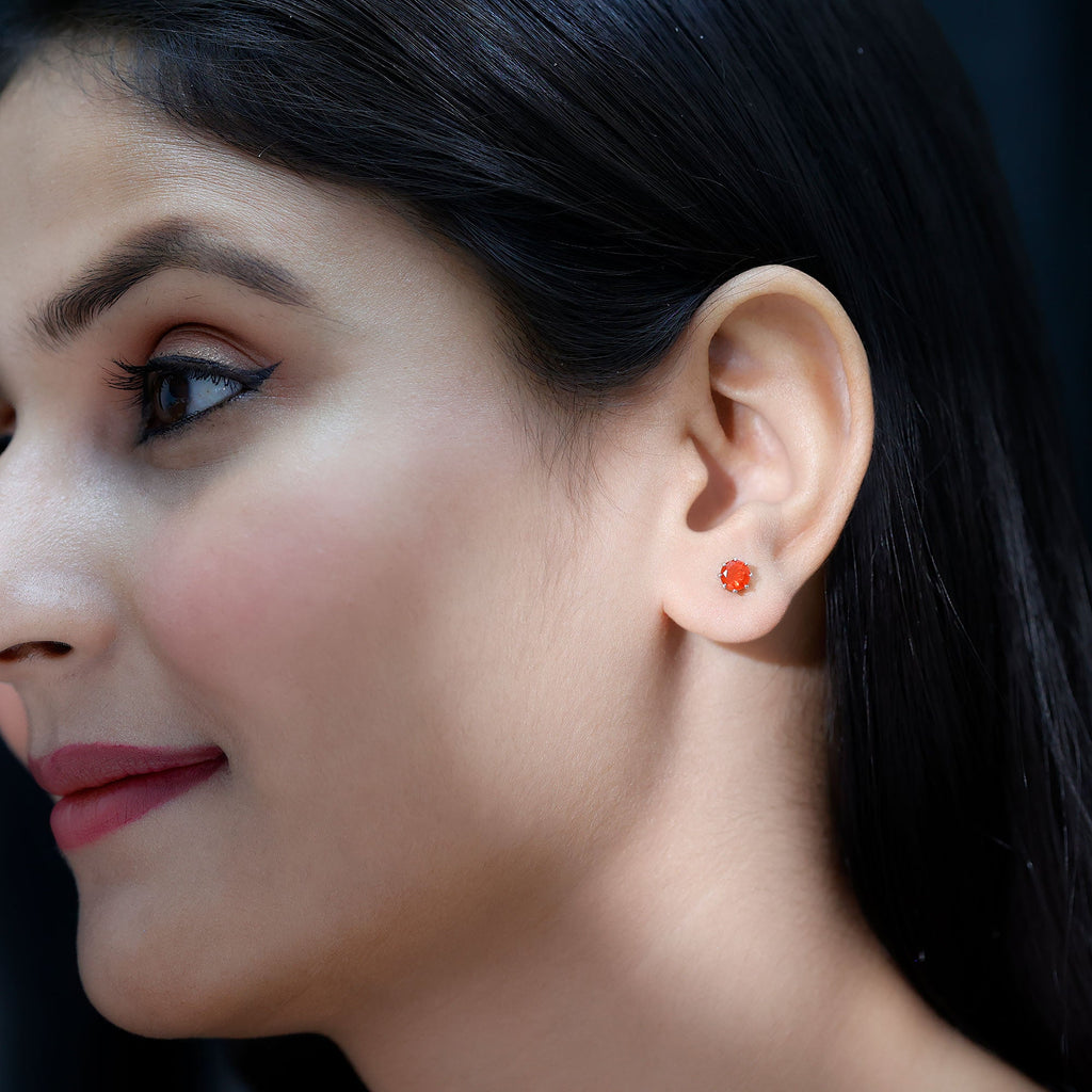 Natural Fire Opal Solitaire Stud Earrings for Women