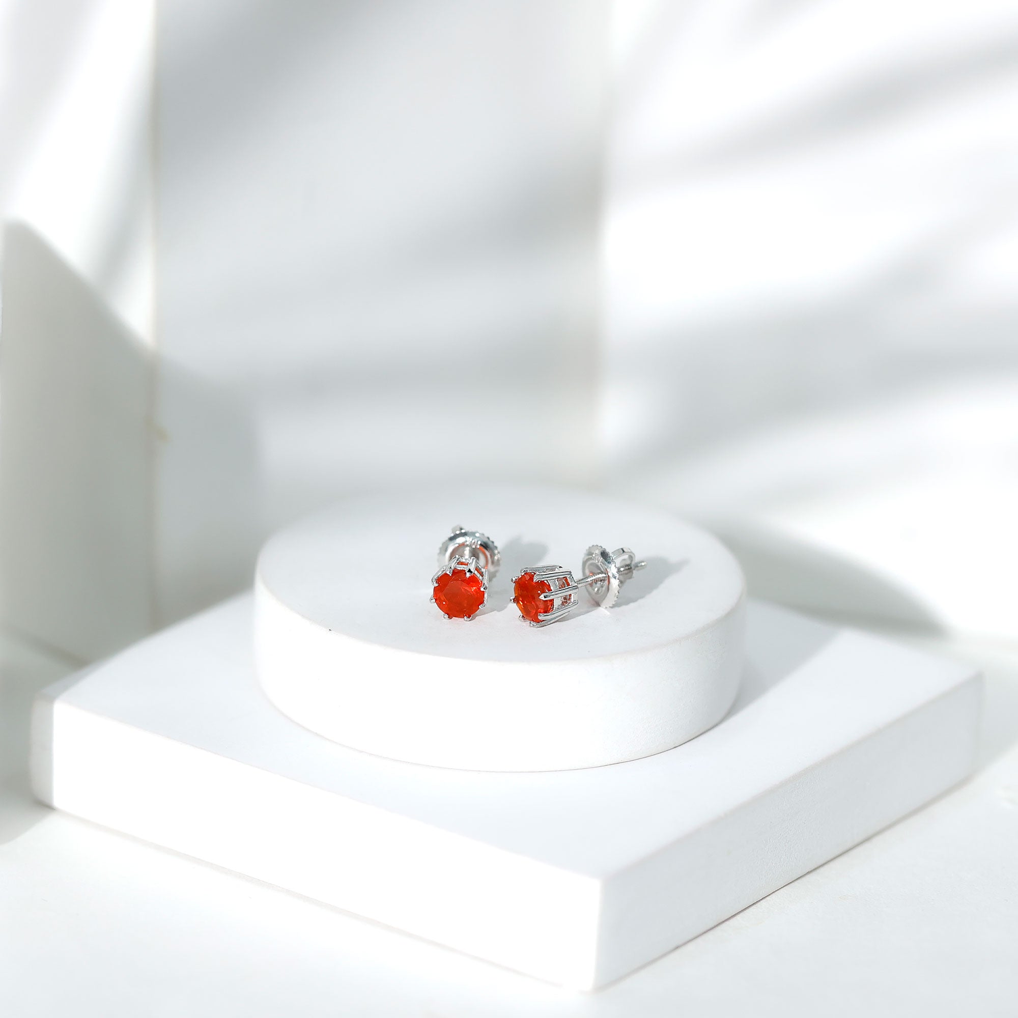Natural Fire Opal Solitaire Stud Earrings for Women