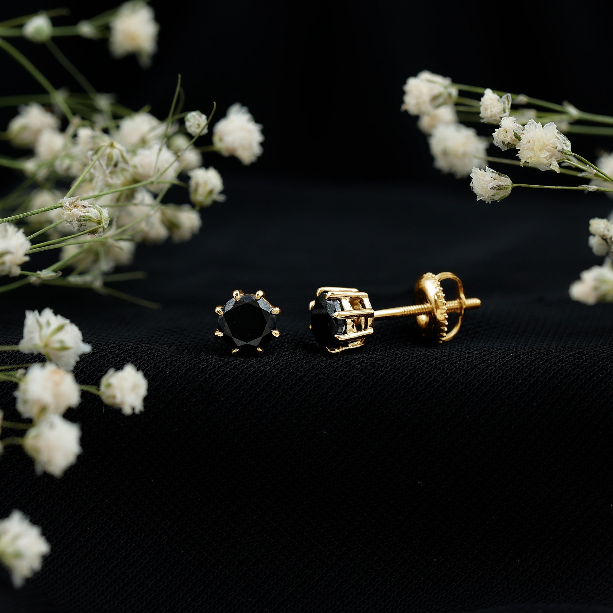 Solitaire 1.6 Carat Lab Created Black Diamond Stud Earrings