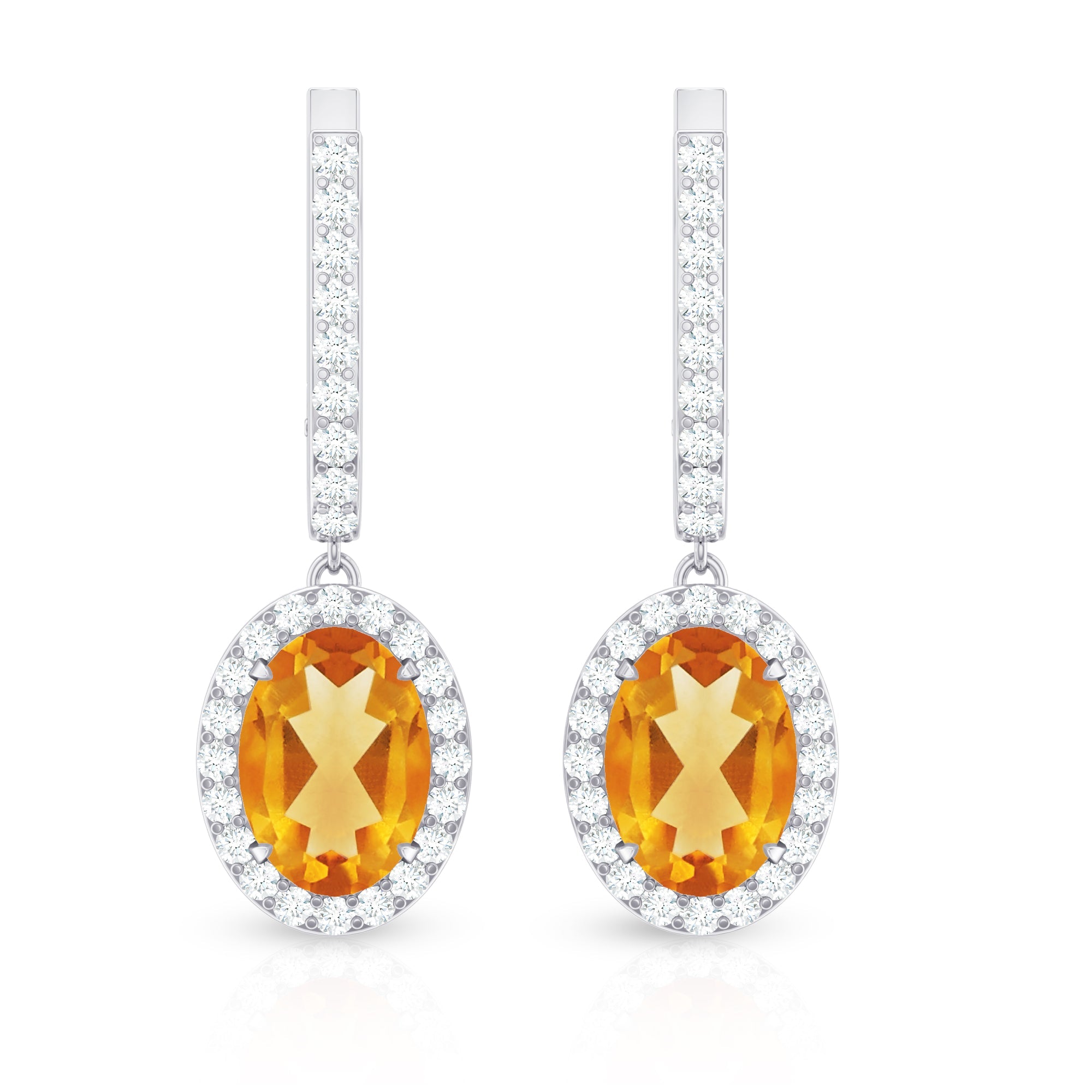 Genuine 2.2 Carat Oval Citrine Drop Earrings with Latch Back
