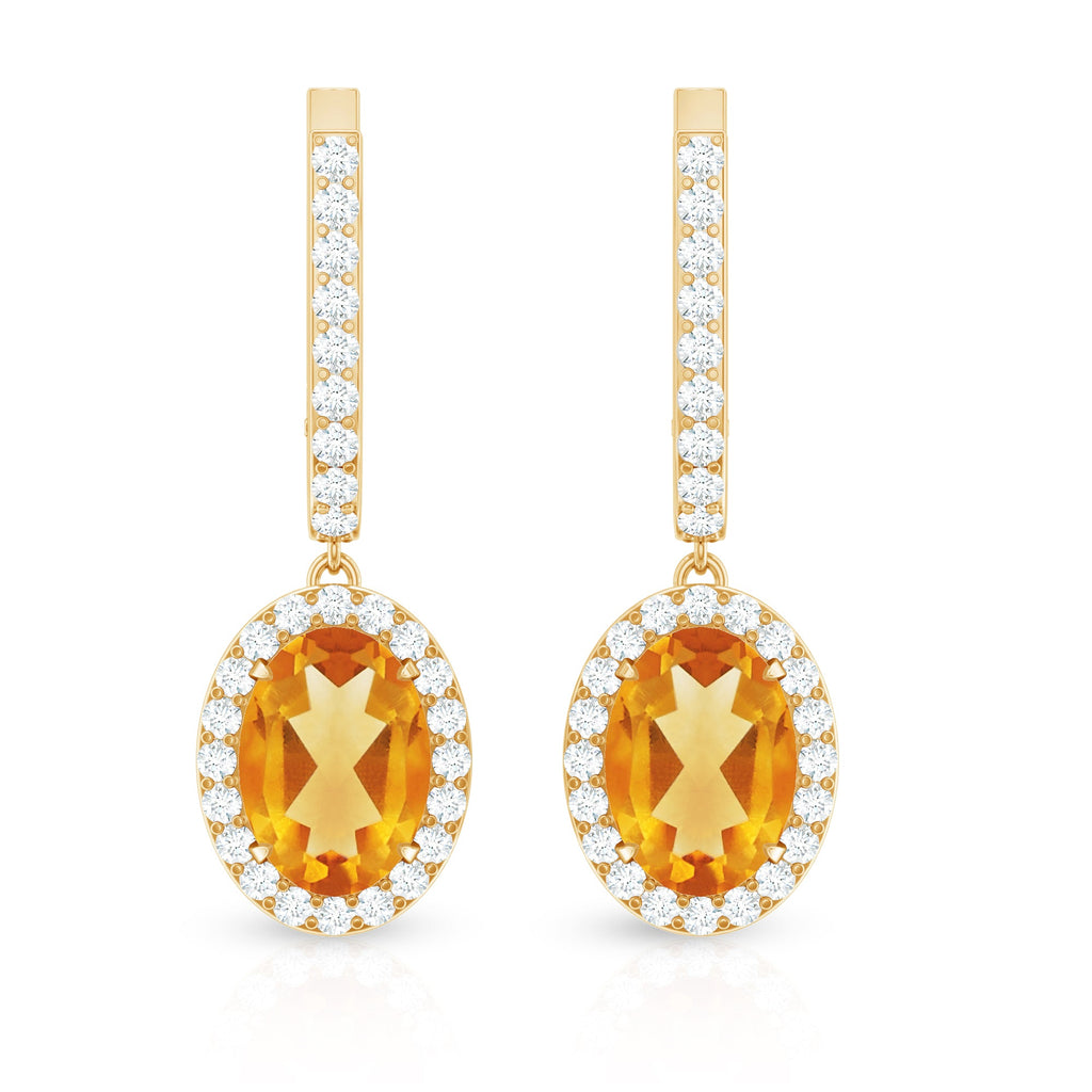 Genuine 2.2 Carat Oval Citrine Drop Earrings with Latch Back